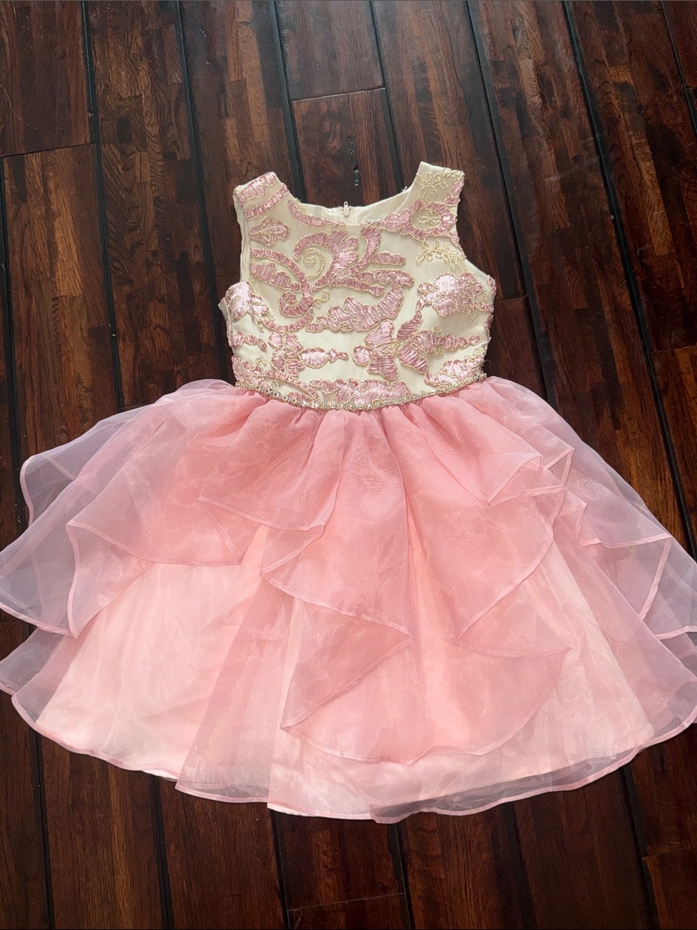 Rare Editions Pink and Cream Embroidered Tulle Party Dress